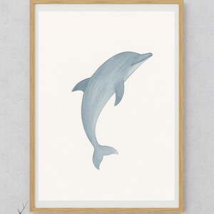 Minimal Dolphin Print: Coastal Blue Ocean Illustration (Digital Download)