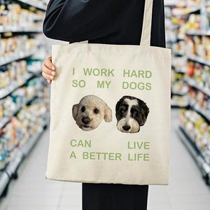 Gepersonaliseerde draagtas huisdierportret canvas: aangepaste schoudertas hond moeder