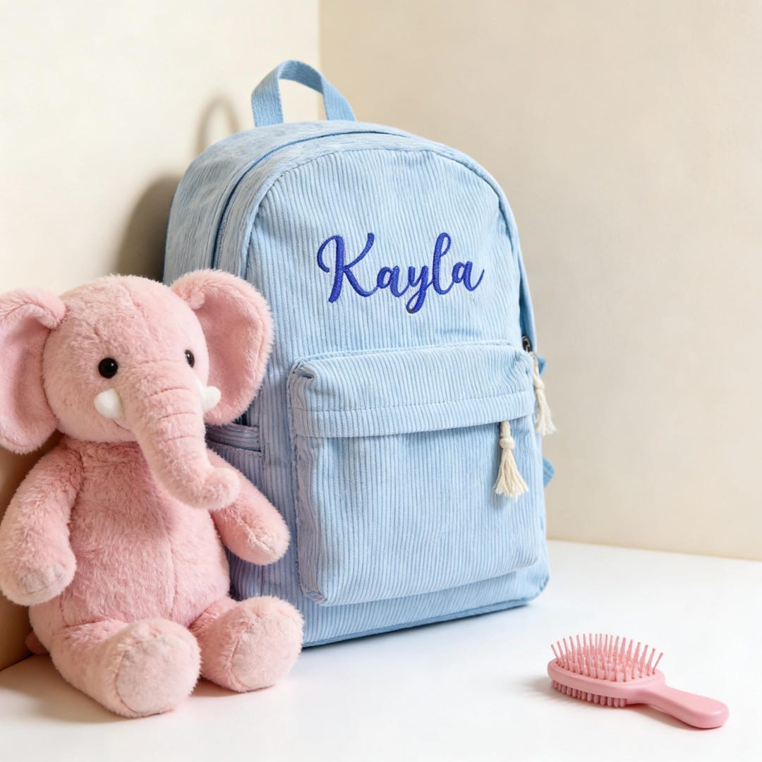 Personalized Corduroy Kids Backpack, Custom Embroidered Name School Bag ...