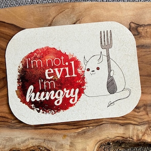 Funny Waterproof Cat Devil Sticker Im Not Evil, I’m Hungry Vinyl Decal for Laptop, Water Bottle, Notebook, Foodie Gift Idea Snack Lunchbox