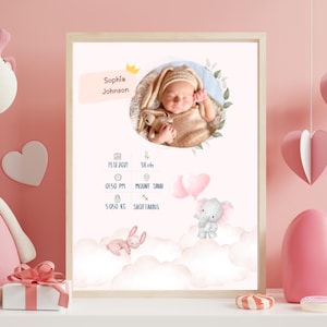Plantilla de certificado de cumpleaños personalizado de elefante, premio de cumpleaños editable, certificado de regalo de cumpleaños imprimible, descarga digital para niños