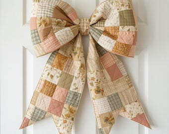 Vintage Patchwork Quilted Bow Sewing Pattern PDF, Giant Door Bow, Scrap Fabric, Confident Beginner