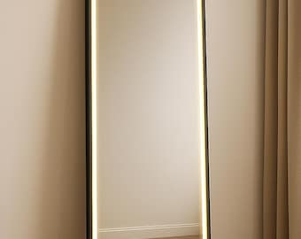 LED Floor Mirror, Full Length Mirror, Hanging or Wall Mounted Mirror, Decorative Wall Mirror for Living Room, Bedroom, Dressing Room