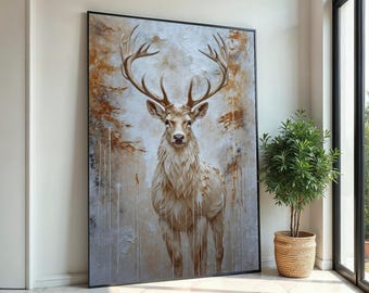 Majestueuze hert canvaskunst, Wildlife herten print, rustieke bos dieren muur decor, bosrijke natuur schilderij, moderne cabine Home decor