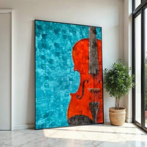 Print Art, Red Violin Canvas, Musical Art, Abstract Violin Wall Print, Wall Art Canvas Design, Ready to Hang Decoration