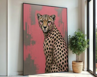 Elegant Cheetah Canvas, Modern Animal Art, Pink Cheetah Wall Print, Animal Poster, Wall Art Canvas Design, Ready To Hang Decoration