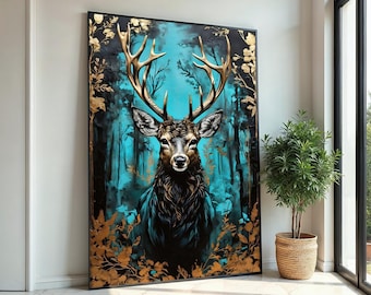 Majestic Stag Canvas, Deer in Forest Art, Wildlife Wall Art, Nature Poster, Wall Art Canvas Design, Ready To Hang Decoration