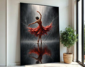 Print Art Canvas, Ballet Dancer Canvas, Dancing in Rain Art, Elegant Wall Art, Ballerina Wall Art Canvas Design, Ready to Hang Decoration