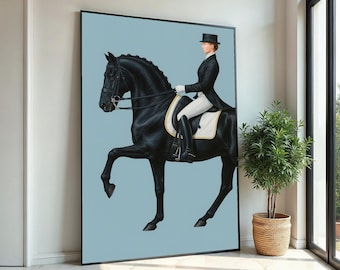 Equestrian Elegance, Horse Rider Canvas, Black Horse Art, Wall Art Canvas Design, Ready To Hang Decoration, Dressage Wall Print