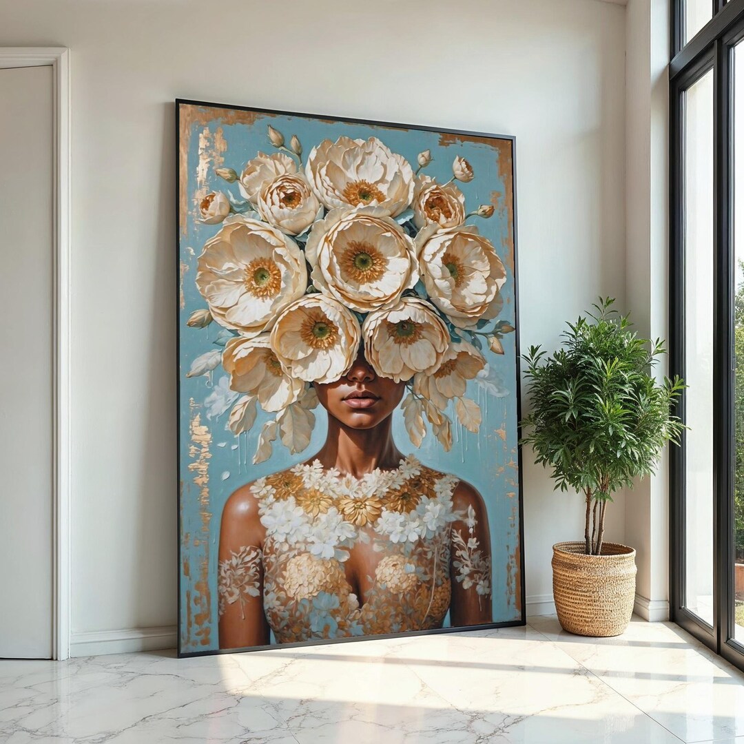 Floral Lady Canvas Art, Flower Head Woman Wall Art, Botanical Beauty ...