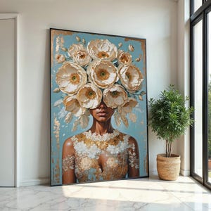 Floral Lady Canvas Art, Flower Head Woman Wall Art, Botanical Beauty Print, Wall Art Canvas Design, Ready to Hang Home Decoration