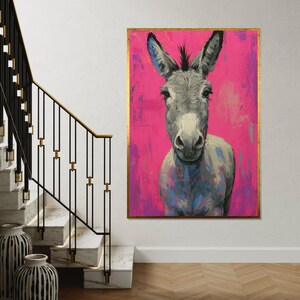 Colorful Donkey Canvas, Vibrant Animal Art, Pink Background Donkey Print, Wall Art Canvas Design, Ready to Hang Decoration