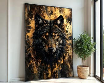 Majestic Wolf Canvas, Wolf Wall Art, Animal Portrait Art, Abstract Wolf Print, Wall Art Canvas Design, Ready to Hang Decoration