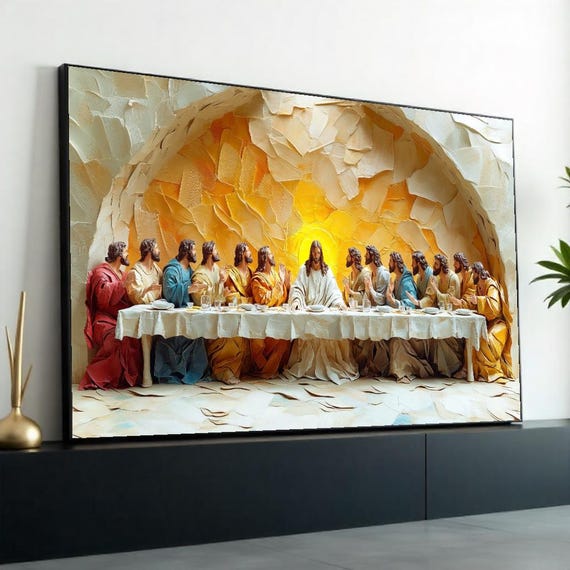 3D Embossed Oil Painting Style “the Last Supper” Canvas Print