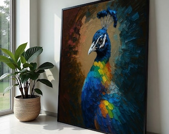Colorful Peacock Canvas, Multicolor Bird Art, Vibrant Peacock Wall Print, Wall Art Canvas Design, Ready To Hang Decoration