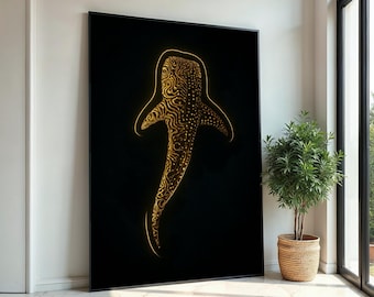 Glowing Whale Shark Canvas, Abstract Ocean Art, Marine Life Wall Print,Wall Art Canvas Design,Illuminated Ready To Hang Decoration, Gift Art