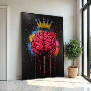 Brain Crown Canvas, Colorful Abstract Brain Art, Modern Graffiti Wall Art, Canvas Design, Ready to Hang Home Decor