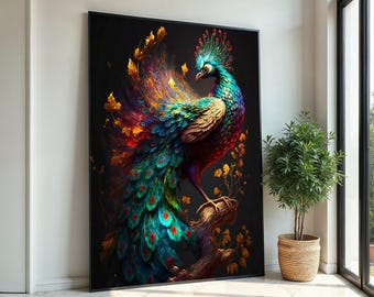 Majestic Peacock Canvas, Vibrant Peacock Wall Art, Multicolor Bird Print, Wall Art Canvas Design, Ready to Hang Decoration