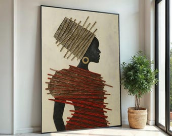 Afrikaans silhouet canvas, Afro-kunst, elegante vrouw kunst, tribal hoofdtooi muur print, mode poster, muur kunst canvas design, klaar om op te hangen decor
