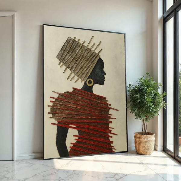 Afrikaans silhouet canvas, Afro-kunst, elegante vrouw kunst, tribal hoofdtooi muur print, mode poster, muur kunst canvas design, klaar om op te hangen decor