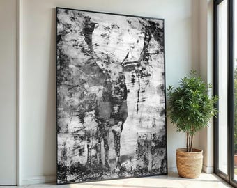 Majestätischer Hirsch Leinwand, Reh Wandkunst, Natur Druck, schwarz und weiß, Wand Kunst Leinwanddesign, fertig zum Aufhängen Dekoration