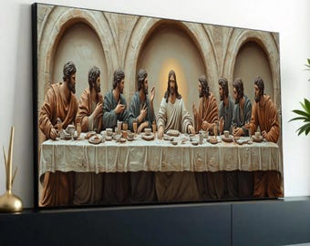 イエスキリスト 最後の晩餐 オブジェ 彫刻アート クリスチャン カトリック 置物 最後の晩餐のキャンバス壁アート、宗教的なイエス・キリストの絵画