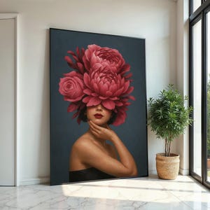 Floral Elegance, Woman with Flower Hat Canvas, Portrait Wall Art, Decorative Canvas Design, Ready to Hang Art, Modern Home Decor, Gift Art
