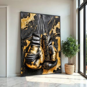 Black and Gold Boxing Gloves Canvas, Boxing Art Print, Sports Wall Art, Wall Art Canvas Design, Ready To Hang Decoration