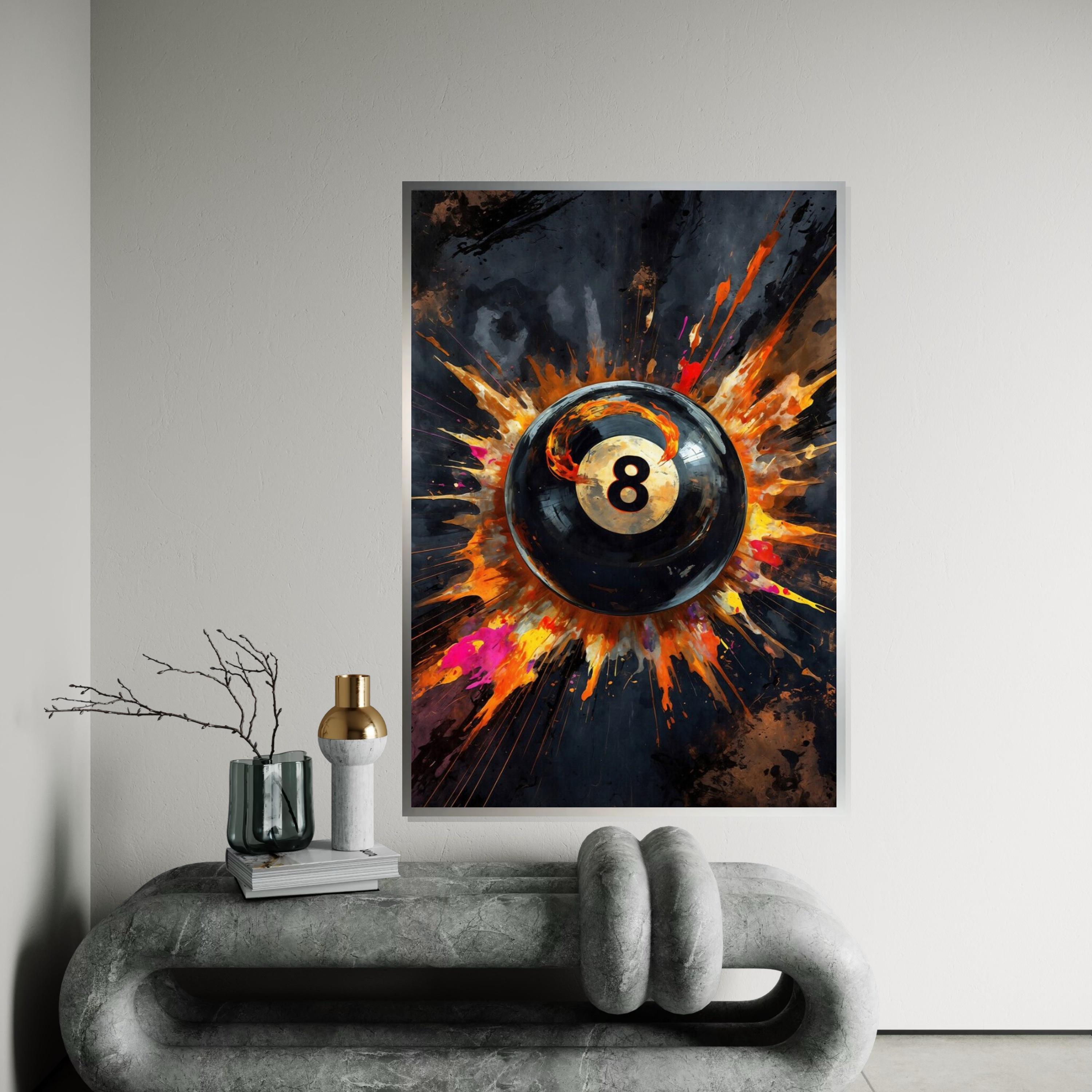 Pool Rack Exploding Graphic Art Fiery Eight Ball Canvas, Pool Art Print, Explosion Wall Art, Billiard ...