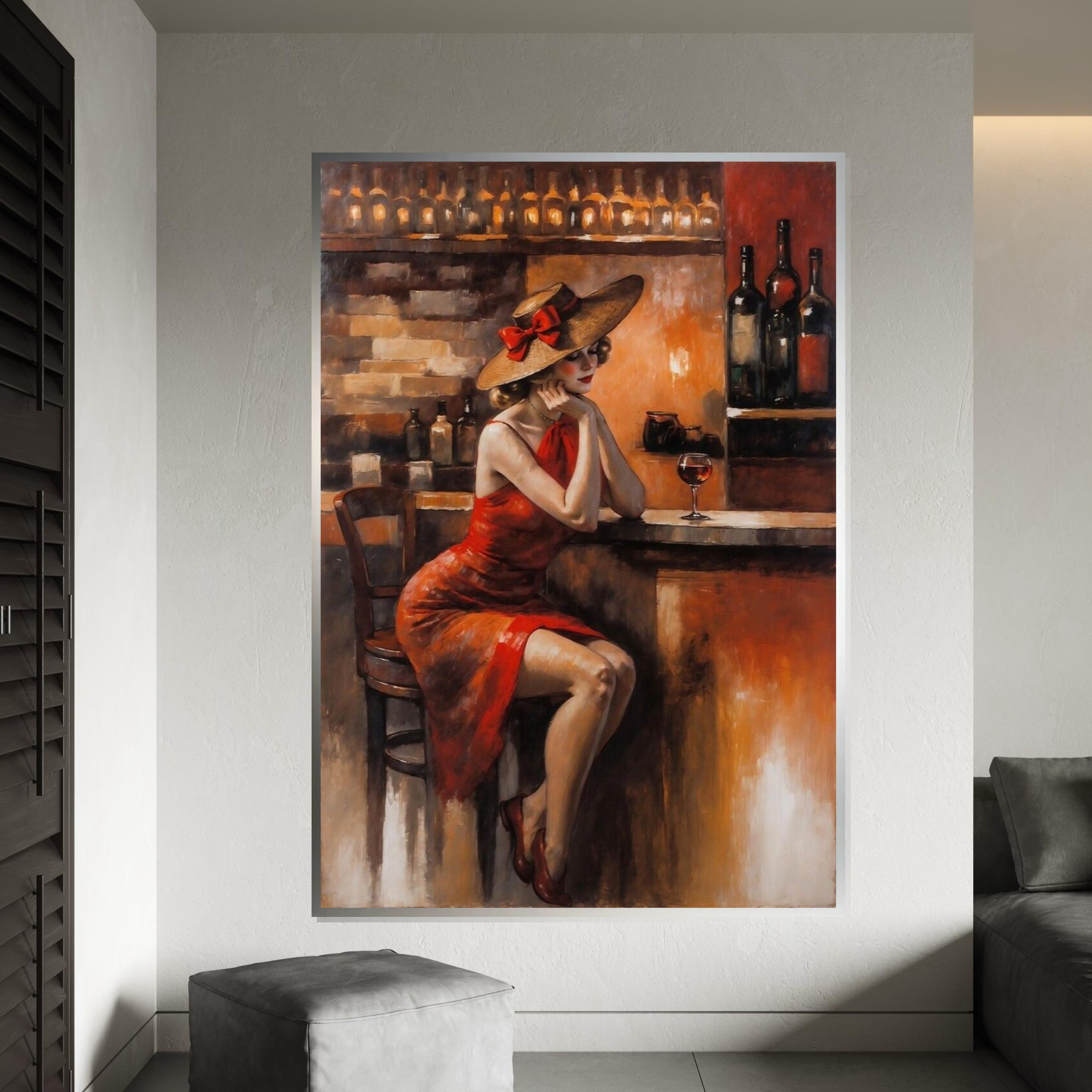 Lady in Red Dress Canvas, Vintage Bar Scene Art, Elegant Woman With Wine,  Wall Art Canvas Design, Ready to Hang Decoration - Etsy
