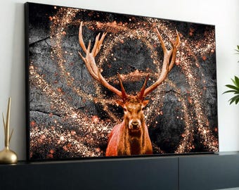 Majestic Stag Canvas, Deer Wall Art, Glitter Burst Canvas Art, Animal Decor, Wall Art Canvas Design, Framed Canvas Ready to Hang