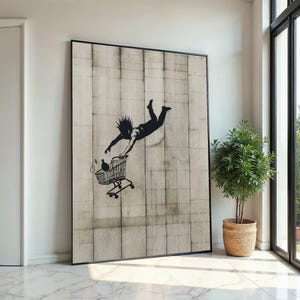 Lienzo de compras, arte urbano, impresión de carrito de compras, lienzo de arte callejero, diseño de arte mural, listo para colgar, decoración moderna del hogar