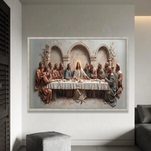 Art mural sur toile La Cène, décoration religieuse chrétienne, tableau Jésus et ses apôtres, toile scène biblique, décoration prête à accrocher image 8