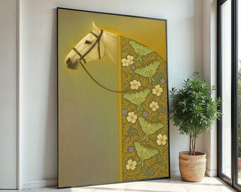 Elegante lienzo de caballo, arte floral, estampado de mariposas, diseño de lienzo para pared, decoración lista para colgar, regalo artístico