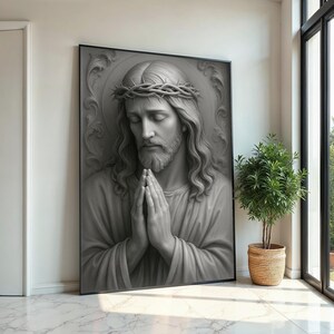 Lienzo "Serenidad Divina", Arte de Jesús, Arte mural de la Corona de Espinas, Diseño de lienzo espiritual, Póster de arte religioso, Decoración lista para colgar