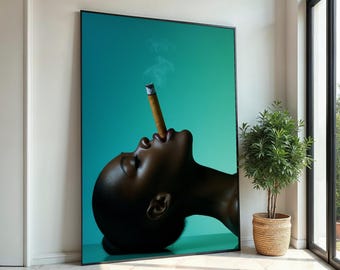 Woman Canvas, Woman with Cigar Art, Afro Wall Decor, Print Canvas Portrait Print, Wall Art Canvas Design, Ready To Hang Decoration
