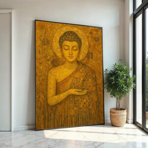 Golden Buddha Canvas, Spiritual Art, Meditative Wall Decor, Zen Art Print, Wall Art Canvas Design, Ready to Hang Meditation Piece