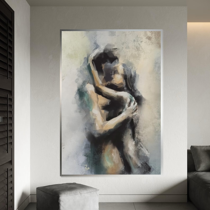 Ethereal Embrace Canvas Art, Abstract Lovers Wall Print, Romantic Wall ...