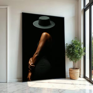 New Mysterious Woman Canvas, Elegant Figure Silhouette, Black Hat Art, Wall Art Canvas Design, Ready To Hang Decoration