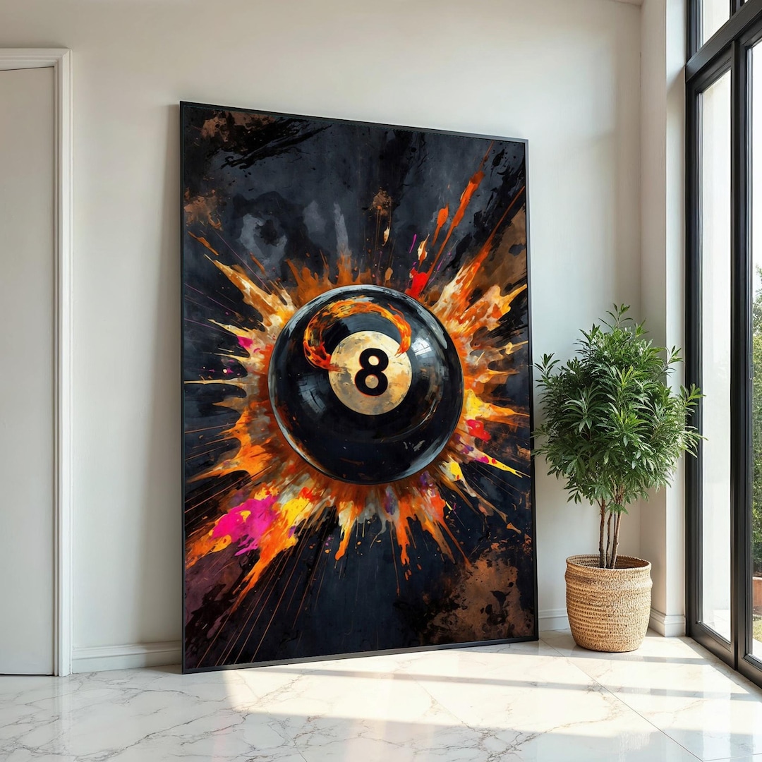 Pool Rack Exploding Graphic Art Fiery Eight Ball Canvas, Pool Art Print, Explosion Wall Art, Billiard ...
