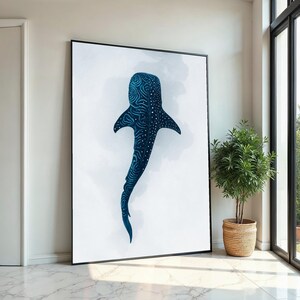 Lienzo de tiburón ballena majestuoso, arte mural de vida marina, impresión de criatura acuática, póster oceánico, diseño de lienzo para pared, decoración lista para colgar