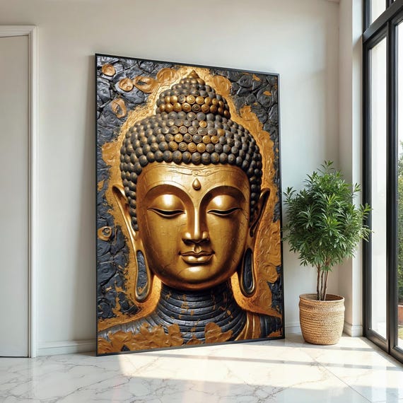 黄金の仏陀キャンバスウォールアート、心を癒す装飾、スピリチュアルな