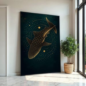 ジンベイザメのキャンバス絵画 - 深海ブルーオーシャンウォールアート