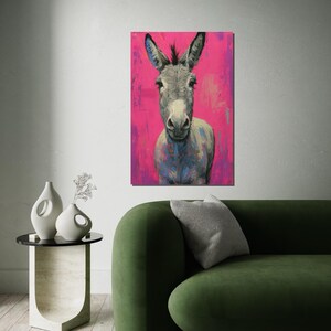 Colorful Donkey Canvas, Vibrant Animal Art, Pink Background Donkey Print, Wall Art Canvas Design, Ready to Hang Decoration