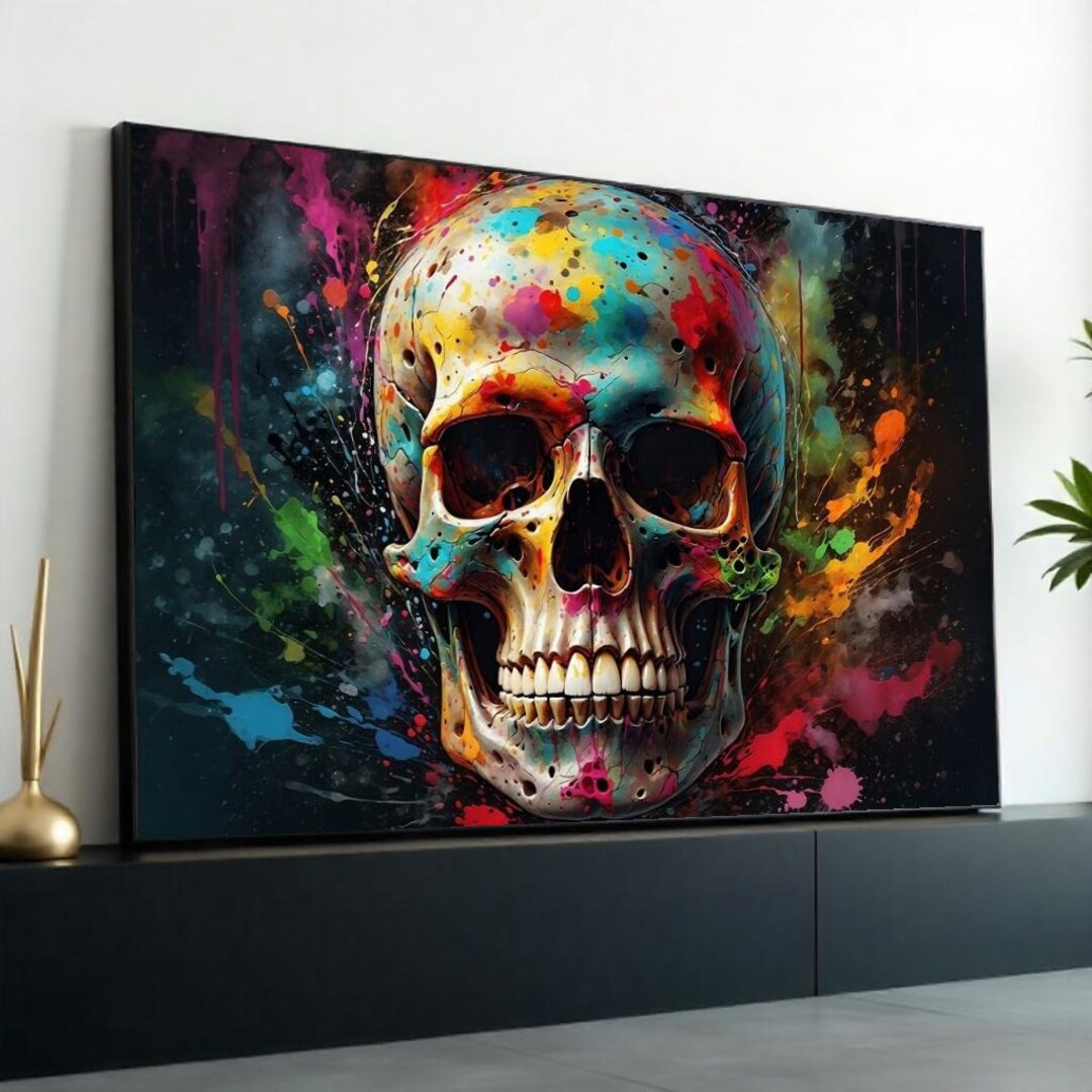 Colorful Skull Art, Multicolor Skull Canvas, Abstract Skull Poster