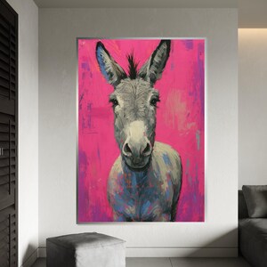 Colorful Donkey Canvas, Vibrant Animal Art, Pink Background Donkey Print, Wall Art Canvas Design, Ready to Hang Decoration