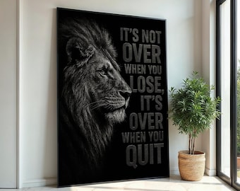 Löwenmotivation Leinwand, Inspirational Löwenzitat Poster, Motivationswandkunst, Löwenprofil Design, fertig zum Aufhängen der Wanddekoration