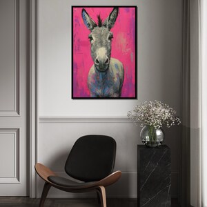 Colorful Donkey Canvas, Vibrant Animal Art, Pink Background Donkey Print, Wall Art Canvas Design, Ready to Hang Decoration