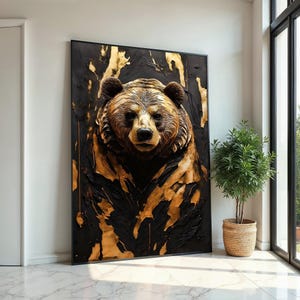 Grizzly Bear Portrait Canvas Art, Powerful Wildlife Print, Rustic Forest Animal Wall Decor, Modern Nature Painting, Cabin Home Decor