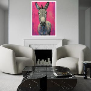 Colorful Donkey Canvas, Vibrant Animal Art, Pink Background Donkey Print, Wall Art Canvas Design, Ready to Hang Decoration